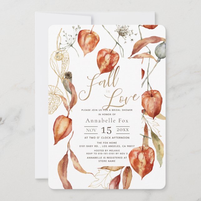 Rückgang der Liebe Physalis Herbst Brautparty Einladung (Vorderseite)