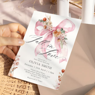 Rückgang der Liebe Pink Bow Floral Baby Dusche Einladung