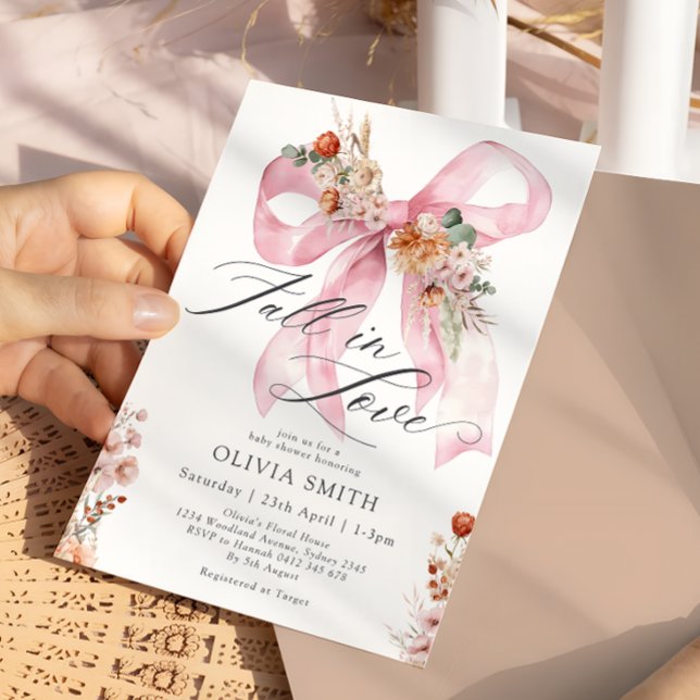 Rückgang der Liebe Pink Bow Floral Baby Dusche Einladung (Von Creator hochgeladen)