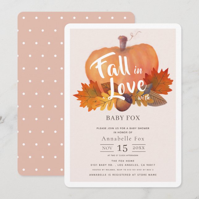 Rückgang der Liebe Pumpkin Herbstlaub Pink Baby Du Einladung (Vorne/Hinten)