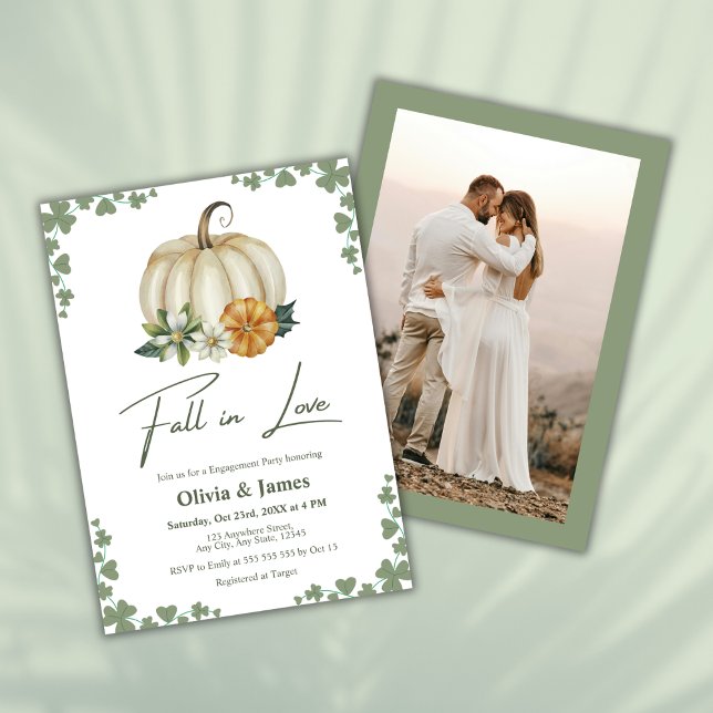 Rückgang der Liebe Pumpkin Sage Green Engagement P Einladung (Fall in Love Pumpkin Sage Green Engagement Party Invitation  )