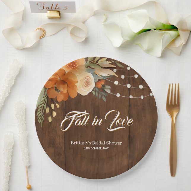 Rückgang der Liebe Rustikaler Fall Blume Brautpart Pappteller (Hochzeit)