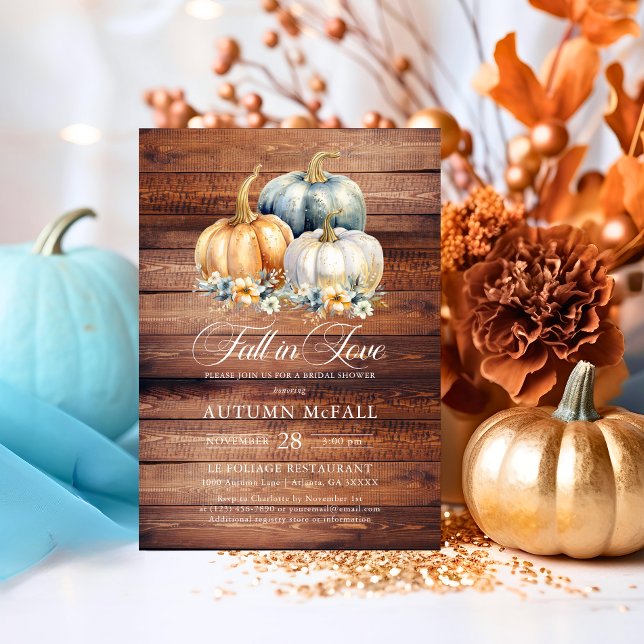 Rückgang der Liebe Rustikales Brautparty Goldpumpe Einladung (Fall in Love Rustic Bridal Shower Gold Pumpkins Invitation)