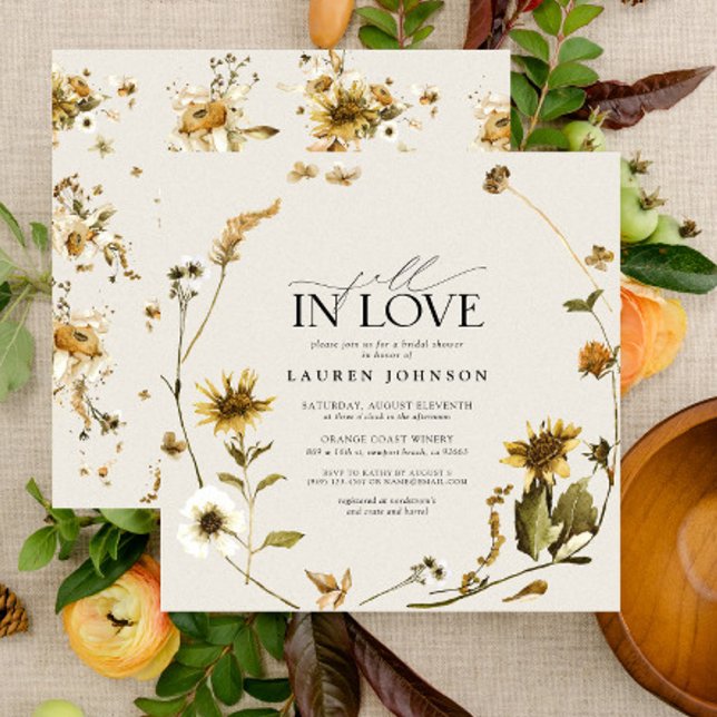 Rückgang der Liebe Rustikales Sonnenblumen-Brautpa Einladung (Bridal Shower Invitation)