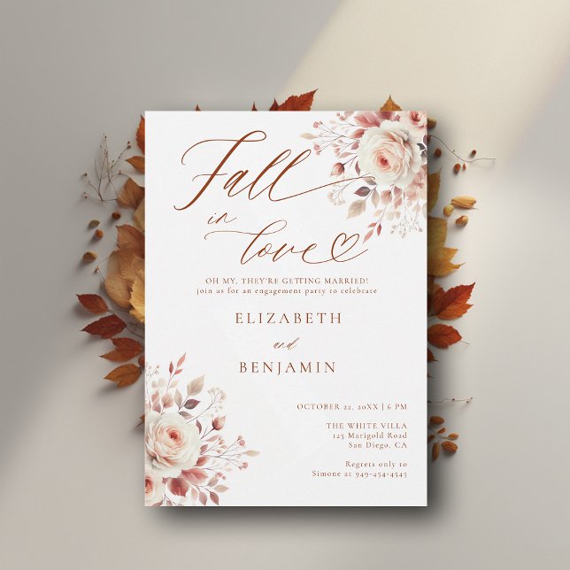 Rückgang der Liebe Terracotta Rose Engagement Part Einladung (fall engagement party invitation rustic rose foliage floral botanical frame elegant modern backyard )