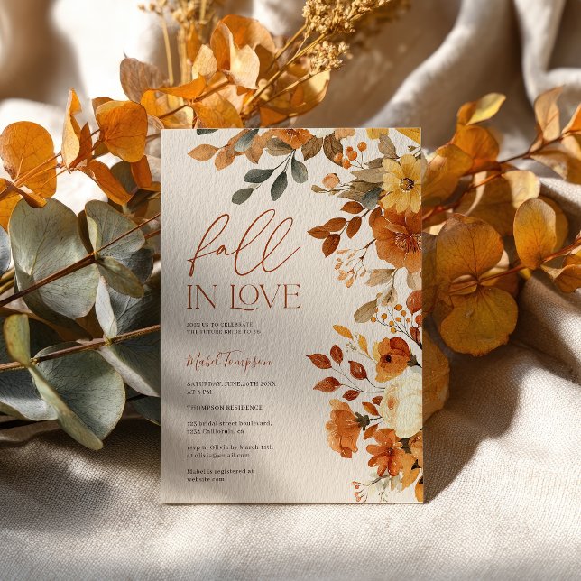 Rückgang der Liebe Wasserfarbe Rustikales Erd-Brau Einladung (Fall In Love Watercolor Rustic Earth Bridal Shower Invitation)