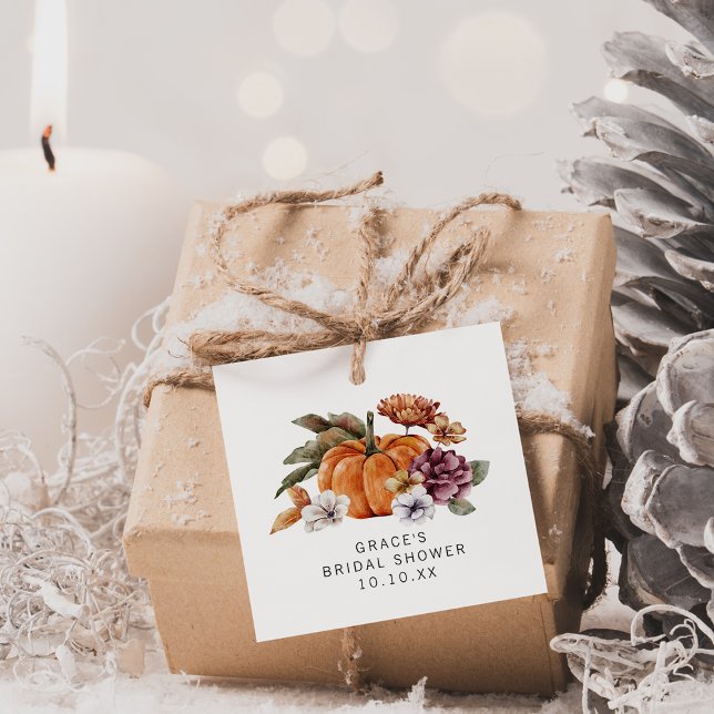 Rückgang des Brautparty der Liebe Geschenkanhänger (Fall Burnt Orange Watercolor Floral Botanical Bridal Shower Gift Tag by Painted Paperie)