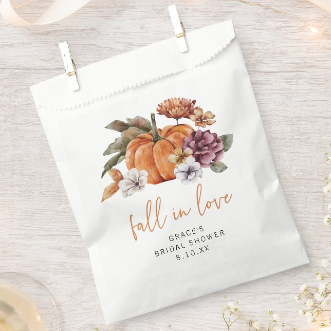 Rückgang des Brautparty der Liebe Geschenktütchen (Autumn Pumpkin Watercolor Fall In Love Bridal Shower Favor Bag by Painted Paperie
)