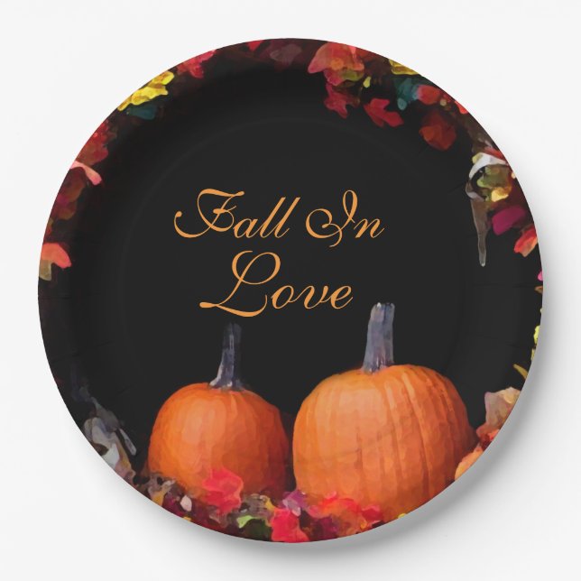 Rückgang in der Liebe Rustikaler Herbst Hochzeitsk Pappteller (Vorderseite)