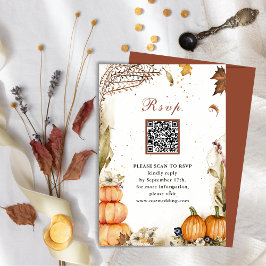 Rückgang in Liebe Pumpkin Herbst Hochzeit QR-Code Begleitkarte