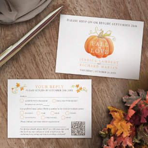 Rückgang in Liebe Wasserfarbenkürbis Hochzeit QR-C RSVP Karte