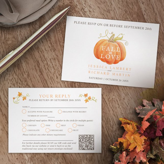 Rückgang in Liebe Wasserfarbenkürbis Hochzeit QR-C RSVP Karte (Von Creator hochgeladen)