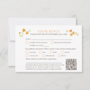 Rückgang in Liebe Wasserfarbenkürbis Hochzeit QR-C RSVP Karte