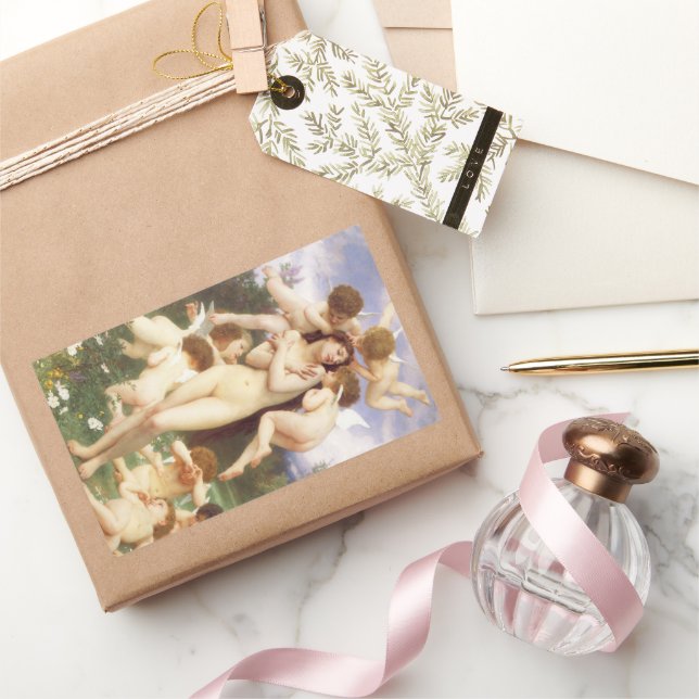 Rückkehr des Frühlings (Le Printemps) von Bouguere Rechteckiger Aufkleber (Schenken)