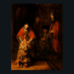 Rückkehr des Prodigal Son - Rembrandt - Poster<br><div class="desc">Dieses Werk wird im Museum für Denkmalpflege in Sankt Petersburg ausgestellt. Es zeigt sechs (!) Personen vor einer gewölbten Tür. Auf der links umarmt ein alter Mann liebevoll einen jungen und mutigen Mann, der sich in Demut den Kopf verbeugt. Das ist sein Sohn, der nach langer Zeit zurückgekehrt ist. Während...</div>