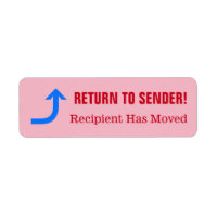 "RÜCKKEHR ZUM SENDER!" Etikett "Der Empfänger hat