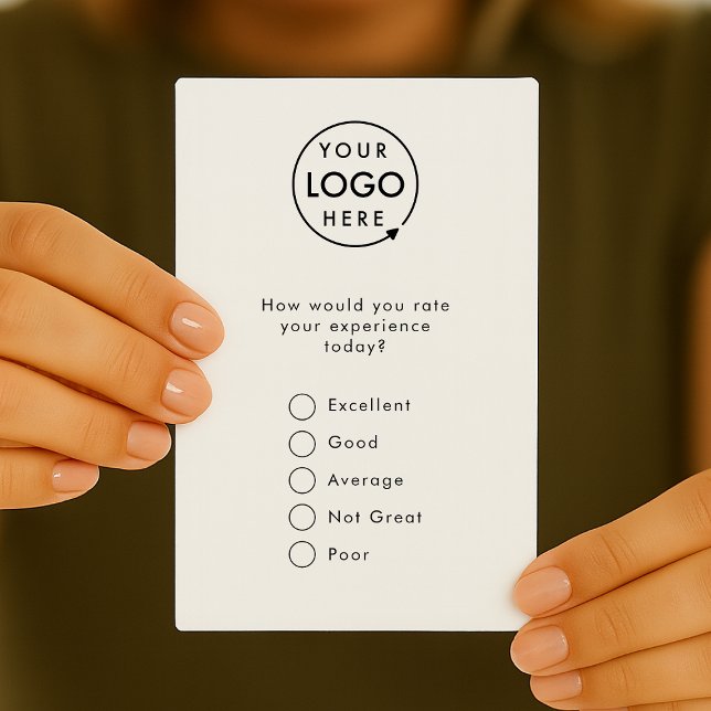 Rückmeldung | Modern Minimalistische Logo Survey C Visitenkarte (Customer feedback card template for small business customer retention.)