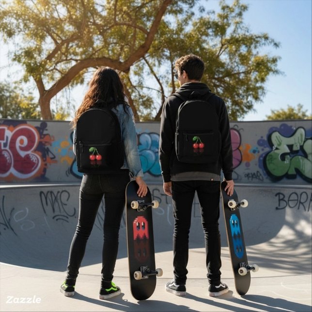 Rucksack Kirsche, dunkelschwarzes rotes Pixel (Sac à dos Cerise pixel rouge noir sobre)