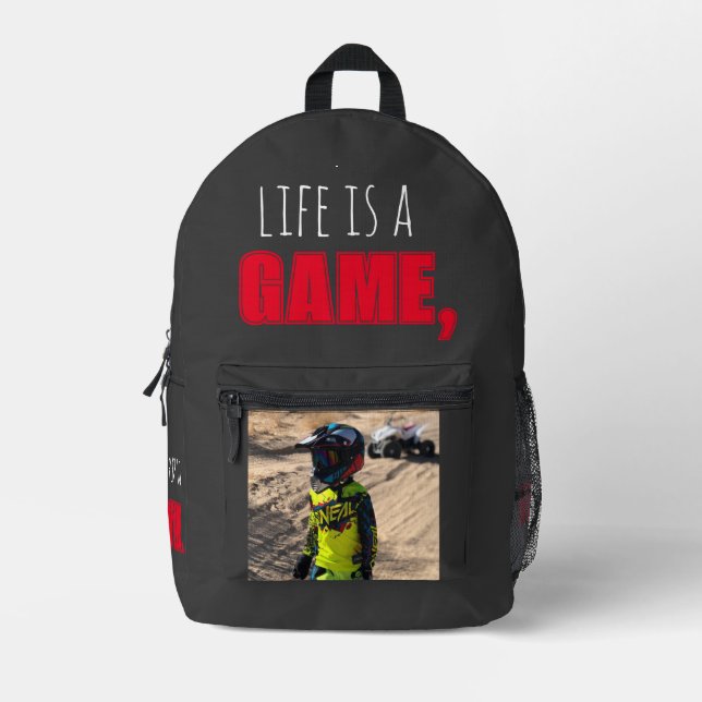 Rucksack "LIFE IST EIN SPIEL, SPIEL ZU GEWINNEN" B (Vorderseite)