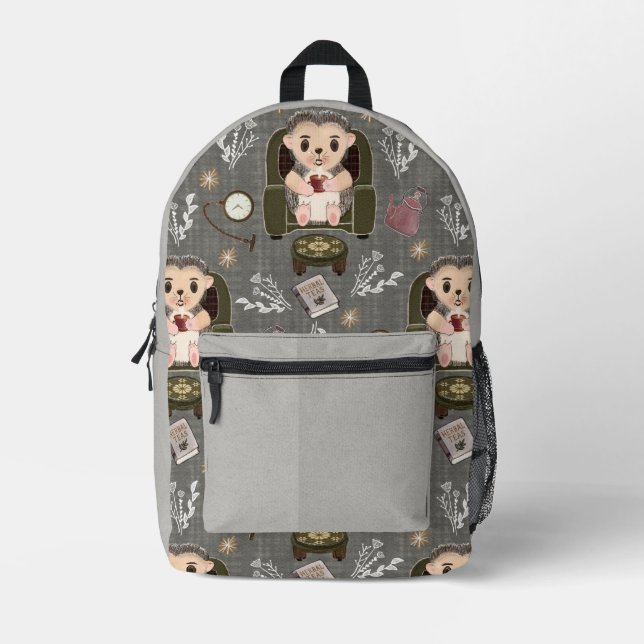 Rucksack mit Holly dem Igel und Kräutertee (Vorderseite)