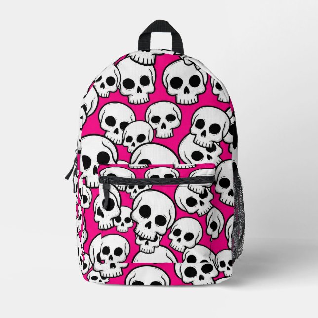 Rucksack mit rosa Totenkopfmuster (Vorderseite)