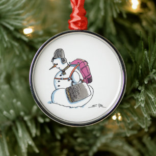 Rucksack-Schneemann runde Premium-Weihnachtsbaumde Ornament Aus Metall