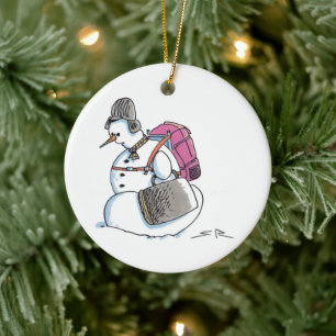 Rucksack-Schneemann runder keramischer Weihnachtss Keramik Ornament