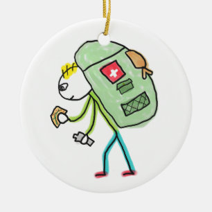 Rucksack-Strichmännchen Keramik Ornament