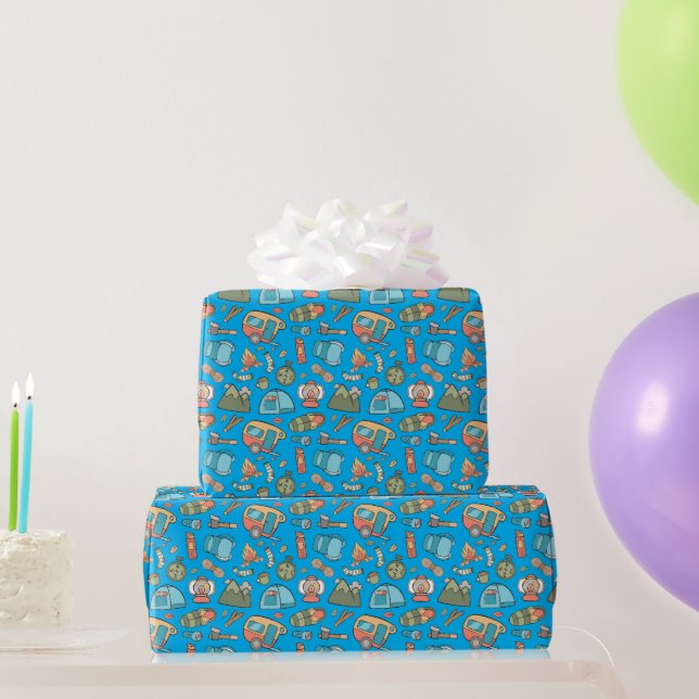 Rucksack-Zelt-Bushcraft-Camping-Muster 3 Geschenkpapier (Partygeschenke)