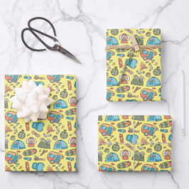 Rucksack-Zelt-Bushcraft-Camping-Muster 3 Geschenkpapier Set
