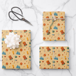 Rucksack-Zelt-Bushcraft-Camping-Muster 4 Geschenkpapier Set