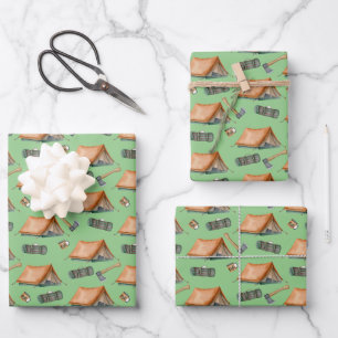 Rucksack Zelt Bushcraft Camping Muster Tasse Geschenkpapier Set