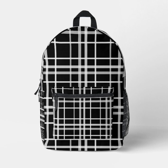 Rucksäcke, weiße schwarze Schachtel Bedruckter Rucksack (Vorderseite)