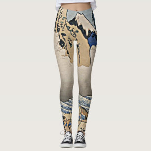 Rückseite des Fuji-Berges vom Minobu-Fluss Hokusai Leggings