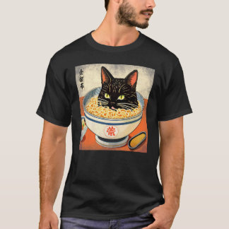 Rückseitendruck Japanische schwarze Katze in einer T-Shirt