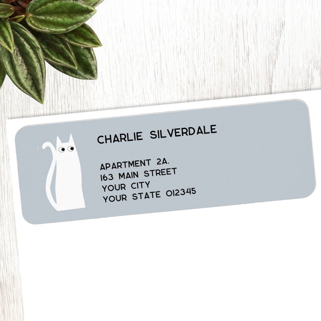 Rücksendeadresse (Fun white cat personalized return address label)