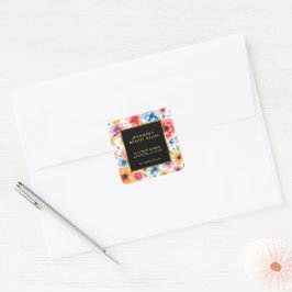Rücksendeadresse beruflicher Aquarellfarben-Blume Quadratischer Aufkleber
