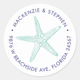 Rücksendeadresse Blue Aquamarin Starfish Beach Hoc Runder Aufkleber