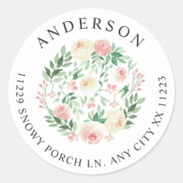 Rücksendeadresse Blush Blumengrün Runder Aufkleber
