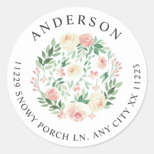 Rücksendeadresse Blush Blumengrün Runder Aufkleber