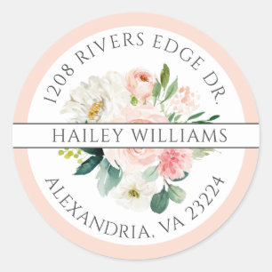 Rücksendeadresse Blush Pink und White Bouquet Runder Aufkleber