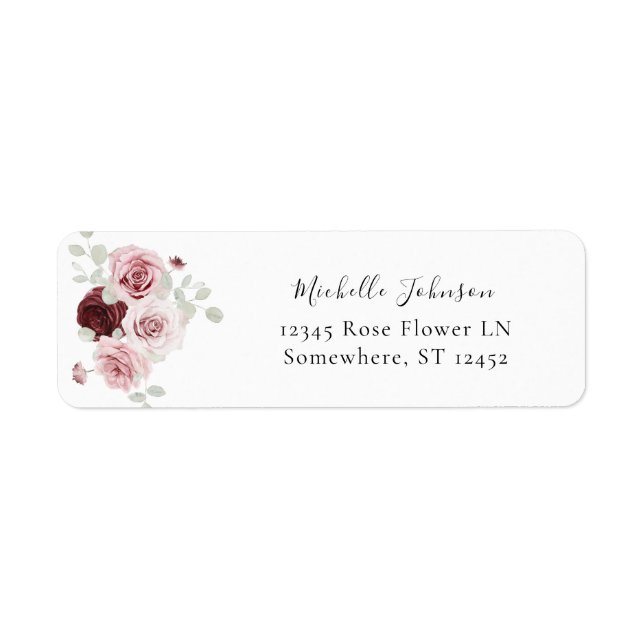 Rücksendeadresse Burgund & Blush Pink Floral Ele (Vorne)