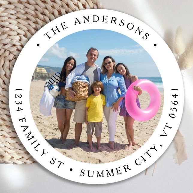 Rücksendeadresse Custom Foto Family Sommer Runder Aufkleber (Von Creator hochgeladen)
