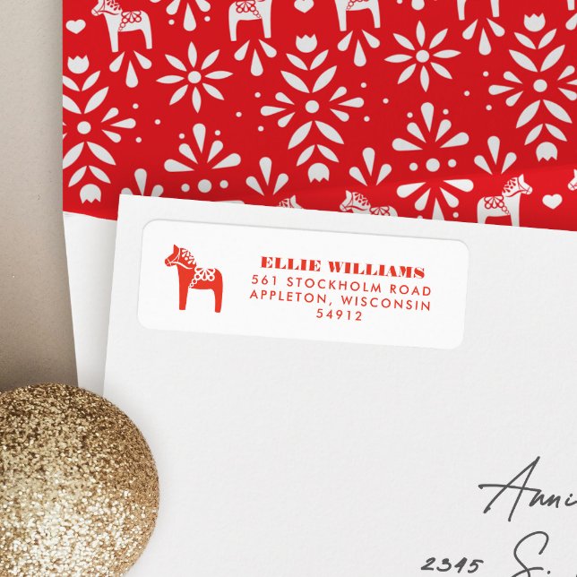 Rücksendeadresse Dala Horse (red and white Swedish Dala horse return address label)