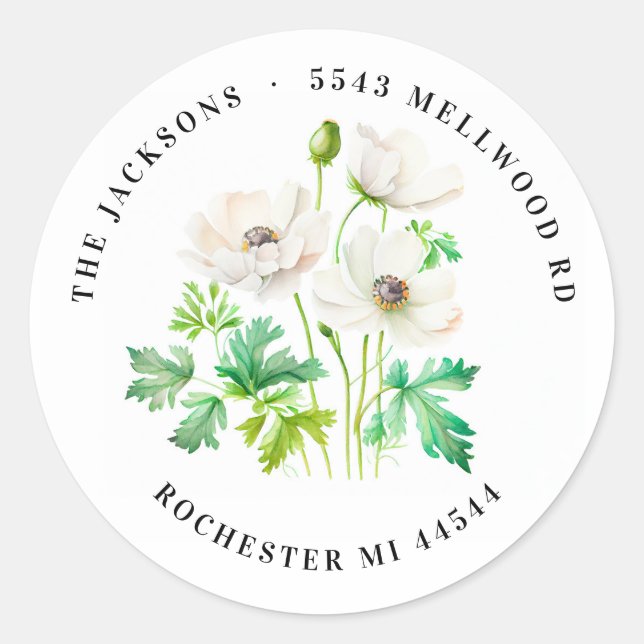 Rücksendeadresse der Anemone-Blume Runder Aufkleber (Vorderseite)
