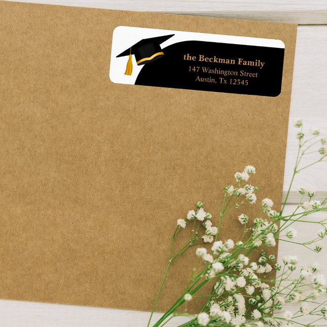 Rücksendeadresse der Black Gold Graduation Cap (Black Gold Graduation Cap Return Address Label)