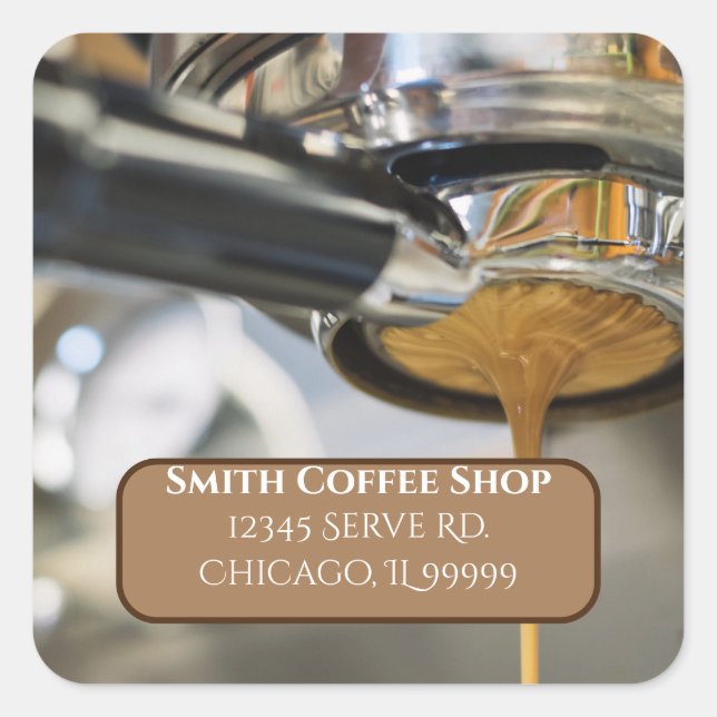 Rücksendeadresse der Espresso Kaffeemaschine Quadratischer Aufkleber (Vorderseite)