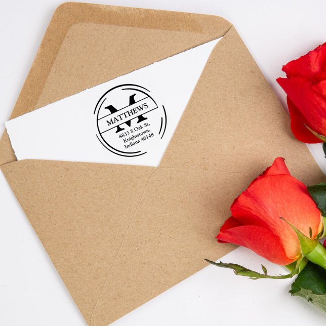 Rücksendeadresse der Familie mit Monogram, Gummistempel (Von Creator hochgeladen)