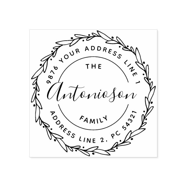 Rücksendeadresse der Namen der Familie Wreath Gummistempel (Prägung)
