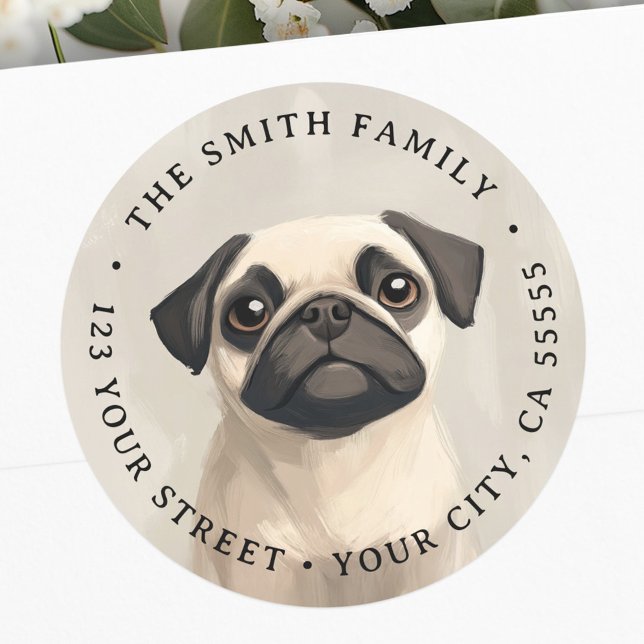 Rücksendeadresse der niedlichen Mops Runder Aufkleber (Cute pug illustration return address classic round sticker)